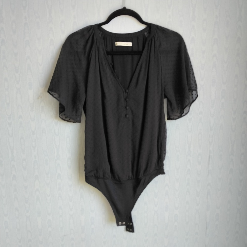 Abercrombie & Fitch Black Semi-Sheer Button Bodysuit